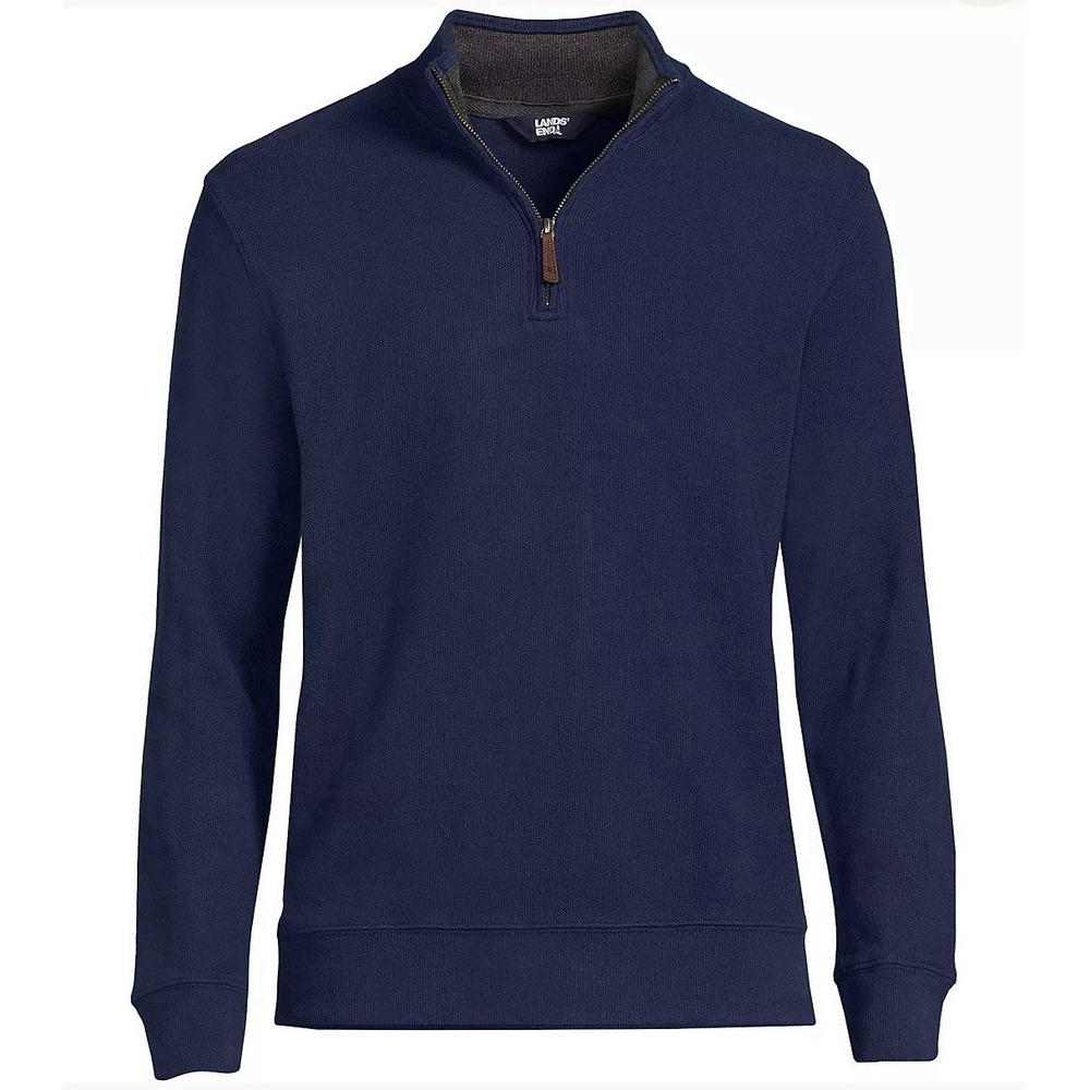 LANDS' END Men's S 34-36 Radiant Navy Bedford Rib Quarter Zip Pullover Cotton